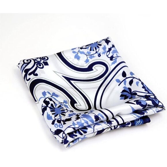 Blue Porcelain Mulberry Silk Neck Scarf - Picture 6 of 6